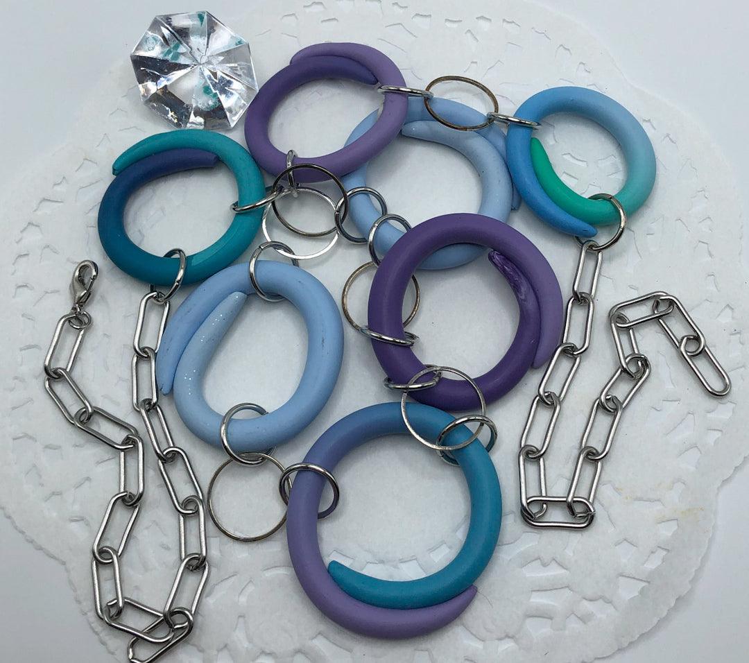 Purple and turquoise blend with silver jump rings, lightweight, statement piece