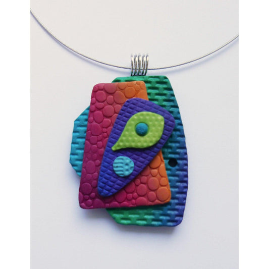 Pendant Necklace - Colorful shapes & cool textures 