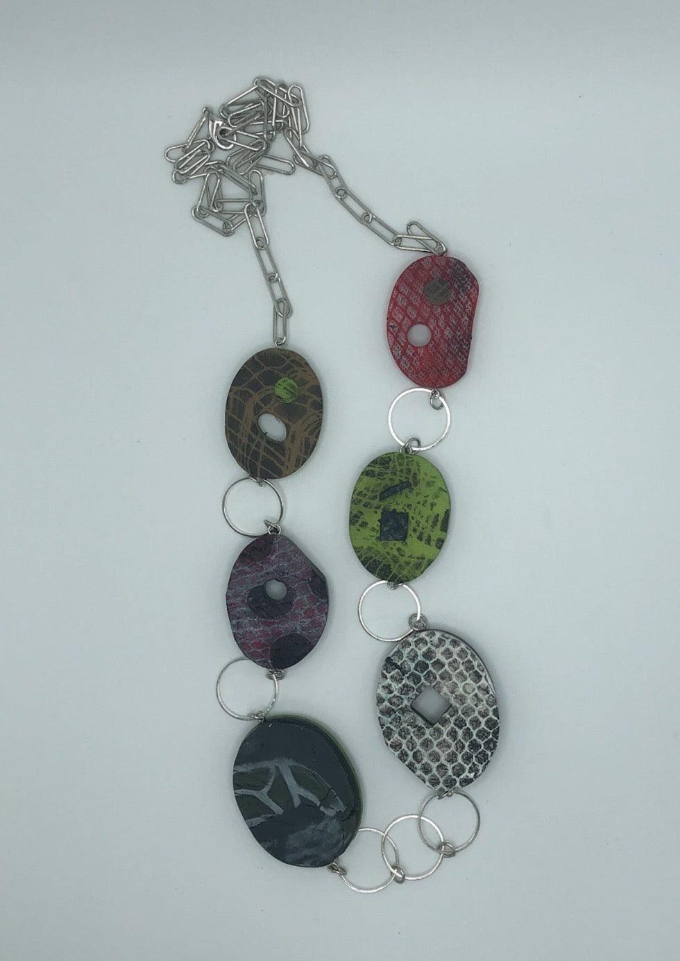 Shapes Necklace - green, red, black with rings - The Art of Lori Axelrod