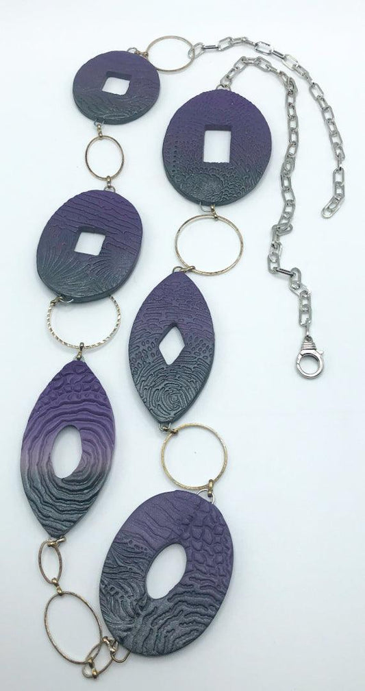 Necklace, purple & gray blend, silver chain