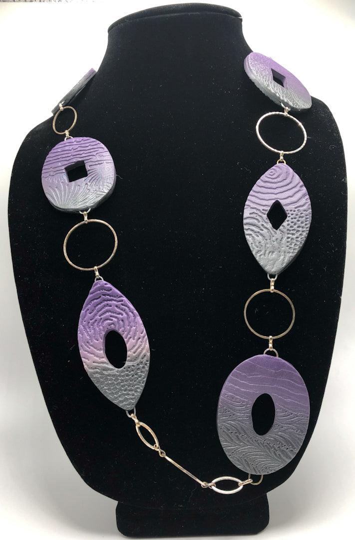Necklace, purple & gray blend, silver chain