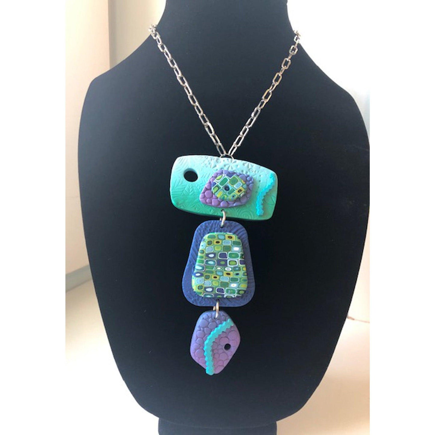 Mixed Medley Necklace - shades of blue green dot pattern - The Art of Lori Axelrod